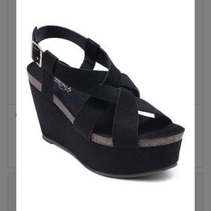 EUC Black Strappy Wedges